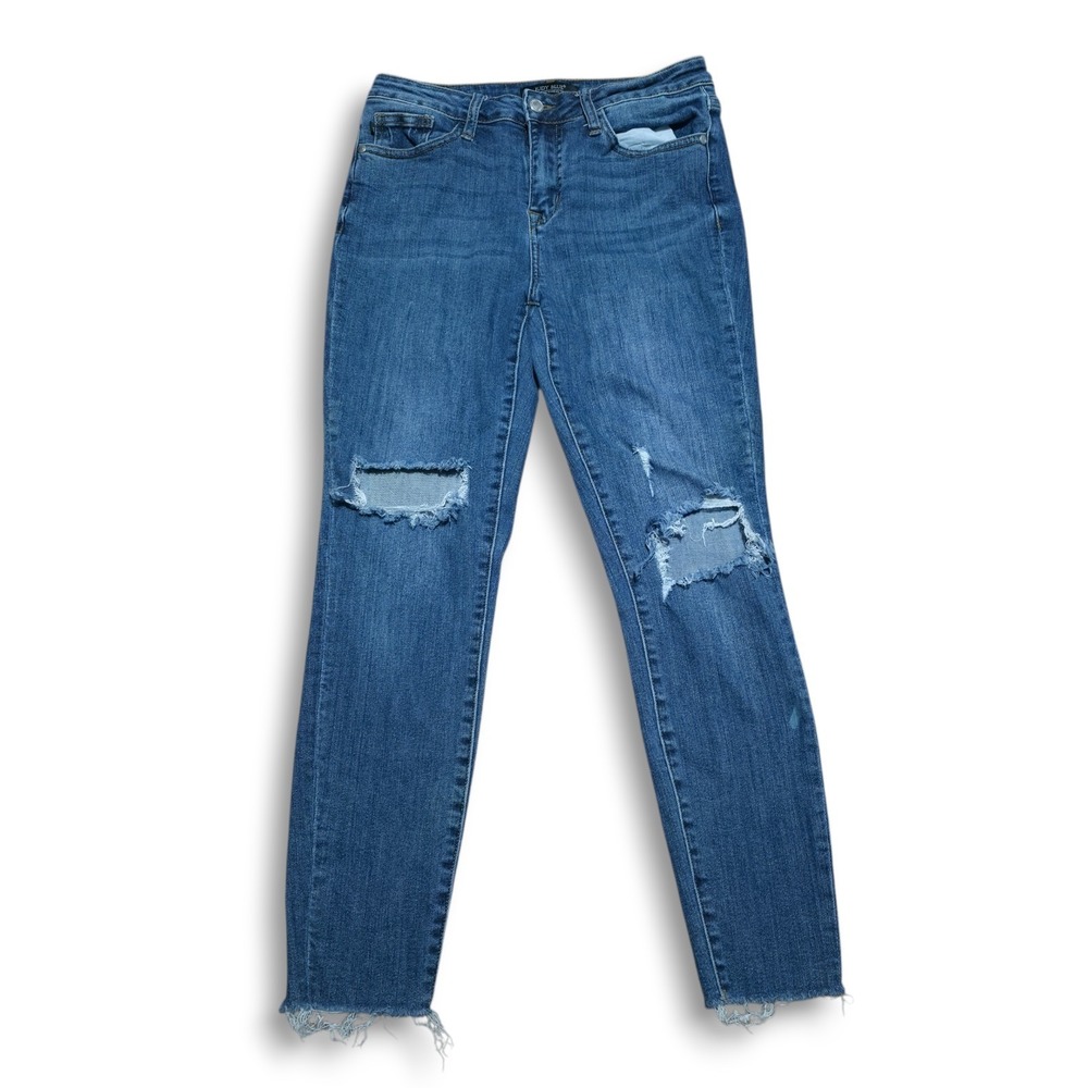 Judy Blue‎ Distressed Ripped Knee Skinny Jeans Womens 7 / 28 Raw Hem Stretch